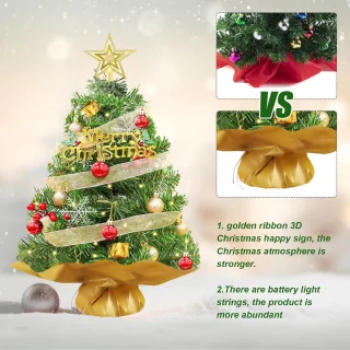 60cm Kunstmatige Kerstboom Met Led Lichtslingers - Mini Kerstboom 60 Cm - Kunstmatig Klein Tafelblad Kerstboom Voor Thuis Kantoor Decoratie