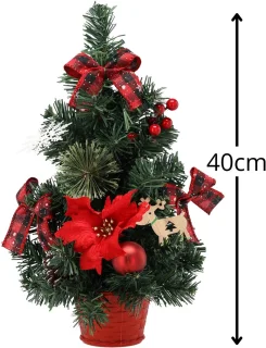 KLEINE kunstmatige kerstboom, rood met een ster van Bethlehem in een pot, VERSIERD 40 cm