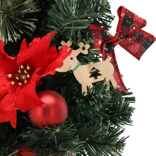 KLEINE kunstmatige kerstboom, rood met een ster van Bethlehem in een pot, VERSIERD 40 cm