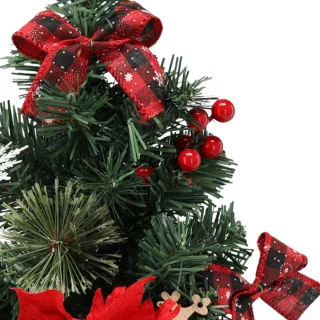 KLEINE kunstmatige kerstboom, rood met een ster van Bethlehem in een pot, VERSIERD 40 cm