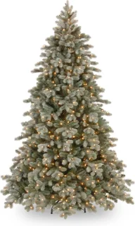 Poly Frosted Colorado Hinged verlichte kunstkerstboom - 243 cm - Bevroren blauw - Ø170 cm - 2544 tips - 650 ledlampjes (warm wit) - Metalen voet
