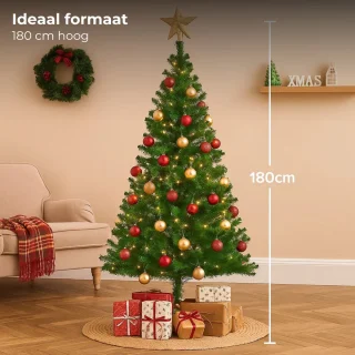 Lomera Kunstkerstboom 180 CM - 650 Takken - Zonder Verlichting - Duurzame Materialen - Eenvoudig Te Monteren - Herbruikbare Kerstboom - Flexibele Takken - Groene Kunstkerstboom - Kerstdecoraties Ophangen - Stabiele Standaard