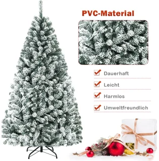 COSTWAY Kunstkerstboom, met sneeuw, dennenboom met metalen standaard, pvc-naalden, kunstboom, klapsysteem, ideaal voor thuis, kantoor, winkels en hotels (180 cm)