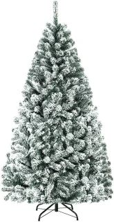 COSTWAY Kunstkerstboom, met sneeuw, dennenboom met metalen standaard, pvc-naalden, kunstboom, klapsysteem, ideaal voor thuis, kantoor, winkels en hotels (180 cm)