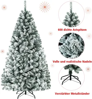 COSTWAY Kunstkerstboom, met sneeuw, dennenboom met metalen standaard, pvc-naalden, kunstboom, klapsysteem, ideaal voor thuis, kantoor, winkels en hotels (180 cm)