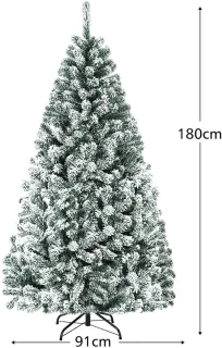 COSTWAY Kunstkerstboom, met sneeuw, dennenboom met metalen standaard, pvc-naalden, kunstboom, klapsysteem, ideaal voor thuis, kantoor, winkels en hotels (180 cm)