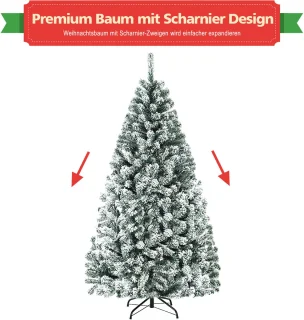 COSTWAY Kunstkerstboom, met sneeuw, dennenboom met metalen standaard, pvc-naalden, kunstboom, klapsysteem, ideaal voor thuis, kantoor, winkels en hotels (180 cm)