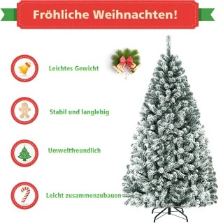 COSTWAY Kunstkerstboom, met sneeuw, dennenboom met metalen standaard, pvc-naalden, kunstboom, klapsysteem, ideaal voor thuis, kantoor, winkels en hotels (180 cm)