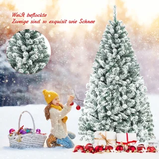 COSTWAY Kunstkerstboom, met sneeuw, dennenboom met metalen standaard, pvc-naalden, kunstboom, klapsysteem, ideaal voor thuis, kantoor, winkels en hotels (180 cm)