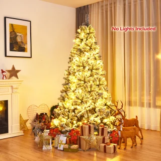 COSTWAY Kunstkerstboom, met sneeuw, dennenboom met metalen standaard, pvc-naalden, kunstboom, klapsysteem, ideaal voor thuis, kantoor, winkels en hotels (180 cm)