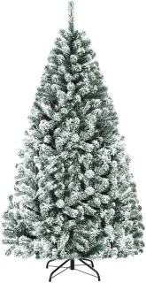 COSTWAY Kunstkerstboom, met sneeuw, dennenboom met metalen standaard, pvc-naalden, kunstboom, klapsysteem, ideaal voor thuis, kantoor, winkels en hotels (180 cm)