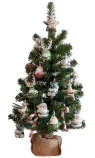 Bellatio Decorations kunst kerstboom - H75 cm - met kerstversiering - wit - kunstboom - versierde miniboom
