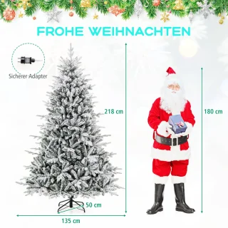 COSTWAY Kunstkerstboom, 210 cm, gevlokte dennenboom met 350 veelkleurige ledlampen, 8 lichtmodi en 1164 takpunten, verlichte kerstboom voor thuis, bedrijf en kantoor