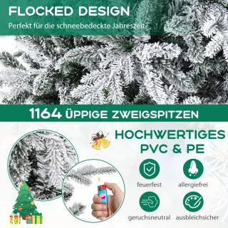 COSTWAY Kunstkerstboom, 210 cm, gevlokte dennenboom met 350 veelkleurige ledlampen, 8 lichtmodi en 1164 takpunten, verlichte kerstboom voor thuis, bedrijf en kantoor