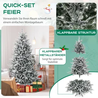 COSTWAY Kunstkerstboom, 210 cm, gevlokte dennenboom met 350 veelkleurige ledlampen, 8 lichtmodi en 1164 takpunten, verlichte kerstboom voor thuis, bedrijf en kantoor