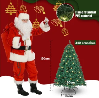 Kunstkerstboom met verlichting, 120 cm dennenboom met 150 warm-witte ledlampen, 340 gemengde takken, kerstboom, kunstboom voor Kerstmis, groen