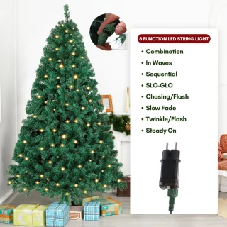 Kunstkerstboom met verlichting, 120 cm dennenboom met 150 warm-witte ledlampen, 340 gemengde takken, kerstboom, kunstboom voor Kerstmis, groen