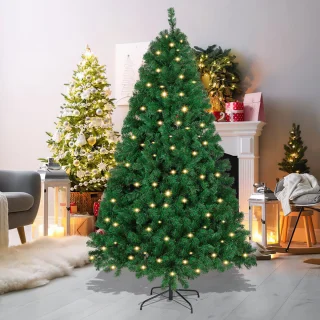 Kunstkerstboom met verlichting, 120 cm dennenboom met 150 warm-witte ledlampen, 340 gemengde takken, kerstboom, kunstboom voor Kerstmis, groen