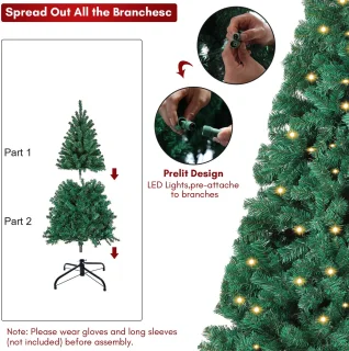 Kunstkerstboom met verlichting, 120 cm dennenboom met 150 warm-witte ledlampen, 340 gemengde takken, kerstboom, kunstboom voor Kerstmis, groen