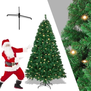 Kunstkerstboom met verlichting, 120 cm dennenboom met 150 warm-witte ledlampen, 340 gemengde takken, kerstboom, kunstboom voor Kerstmis, groen