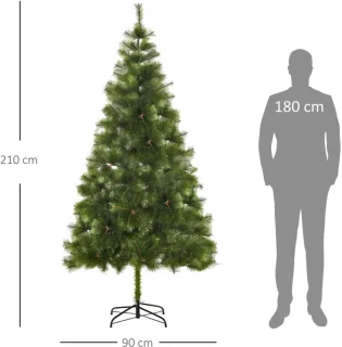 Kunstkerstboom 2,1 M Kerstboom Kerstboom 505 Dikke Dichte Takken Eenvoudig Te Monteren Authentieke Kerstboom Met Metalen Standaard PET Metaal Groen 90 X 210 Cm