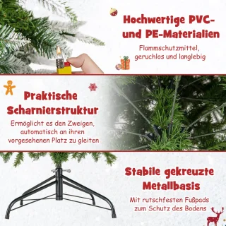 COSTWAY Kunstkerstboom van 190 cm met verlichting en sneeuw, potlood dennenboom met 280 warmwitte ledlampen en 60 dennenappels, smalle kerstboom voor thuis