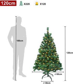 Kunstkerstboom Met LED-Verlichting 1,2m - Realistische PVC Takken Met Sneeuw-Effect - Kindveilig & Brandveilig - Inclusief Standaard