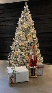 Memphis - Flock LED - Besneeuwde Kunstkerstboom - met warme LED verlichting - Besneeuwd- Lengte 150 cm - met geintegreerd 200 warm schijnende LED lampjes - Dimbaar - 410 takken - Smart Adapter
