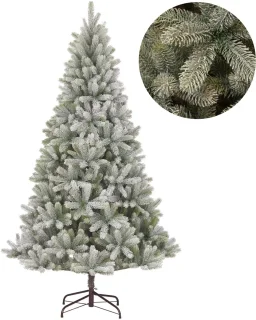 Cheqo® Kunstkerstboom met Sneeuw - Kerstboom Met Scharnierconstructie - Groene Kerstboom - Besneeuwde Look - Realistische Uitstraling - PE Materiaal - 240 CM Hoogte - Volle Luxe Uitstraling
