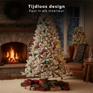 Cheqo® Kunstkerstboom met Sneeuw - Kerstboom Met Scharnierconstructie - Groene Kerstboom - Besneeuwde Look - Realistische Uitstraling - PE Materiaal - 240 CM Hoogte - Volle Luxe Uitstraling
