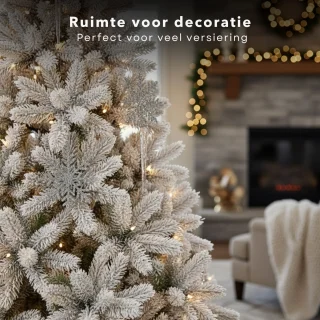 Cheqo® Kunstkerstboom met Sneeuw - Kerstboom Met Scharnierconstructie - Groene Kerstboom - Besneeuwde Look - Realistische Uitstraling - PE Materiaal - 240 CM Hoogte - Volle Luxe Uitstraling