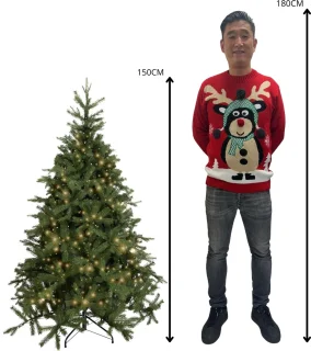 Malmö - kunstkerstboom - de luxe - 150cm - inclusief geïntrigeerde warm schijnende LED verlichting - 250 led lampjes - 1050 PE takken - Dimbaar - Smart adapter