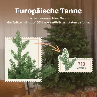Kunstmatige Kerstboom, Realistisch Uiterlijk, Inklapbare Takken, Houten Voetstuk