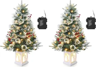 2-set Kunstkerstboom met verlichting 90 cm PVC Dennenboom Kerstboom met 78 LED's Nepkerstbomen Kerstversiering