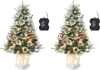 2-set Kunstkerstboom met verlichting 90 cm PVC Dennenboom Kerstboom met 78 LED's Nepkerstbomen Kerstversiering