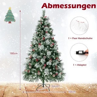COSTWAY Kunstkerstboom, led, 180/210 cm, verlichte dennenboom met dennenappels, rode bessen en metalen standaard, 11 lichtmodi, kerstboom van pvc, kunstboom voor Kerstmis, groen (180 cm)