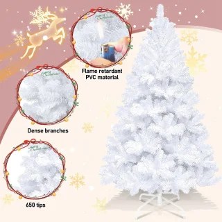 180 cm Kunstkerstboom - Realistische Kunststof Kerstboom - Metalen Standaard - Zonder Verlichting - Wit