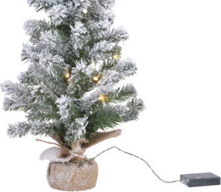 Everlands verlichte mini kerstboom - groen/wit - 90cm - met nepsneeuw - in jute zak - kunstboom/kunstkomen - kerstdecoratie - kerstversiering