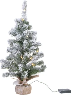 Everlands verlichte mini kerstboom - groen/wit - 90cm - met nepsneeuw - in jute zak - kunstboom/kunstkomen - kerstdecoratie - kerstversiering