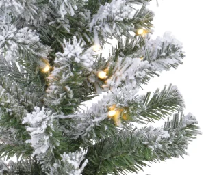 Everlands verlichte mini kerstboom - groen/wit - 90cm - met nepsneeuw - in jute zak - kunstboom/kunstkomen - kerstdecoratie - kerstversiering