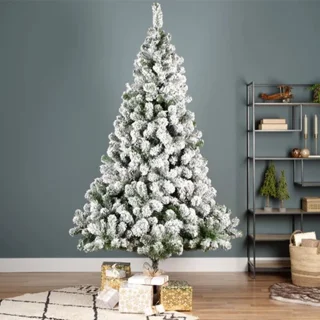 BelIatio Decorations Imperial kerstboom - groen - H300 cm - besneeuwd - kunstboom - zachte naalden - metalen voet - groot formaat