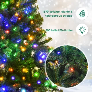 COSTWAY Kunstkerstboom met ledverlichting, 120/150/180/210 cm, met 11 lichtmodi en 5 kleurveranderingen, dennenboom met metalen standaard, pvc-naalden, kunstboom, klapsysteem, voor Kerstmis, groen, [Energieklasse F]