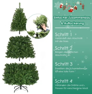 COSTWAY Kunstkerstboom met ledverlichting, 120/150/180/210 cm, met 11 lichtmodi en 5 kleurveranderingen, dennenboom met metalen standaard, pvc-naalden, kunstboom, klapsysteem, voor Kerstmis, groen, [Energieklasse F]