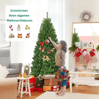 COSTWAY Kunstkerstboom met ledverlichting, 120/150/180/210 cm, met 11 lichtmodi en 5 kleurveranderingen, dennenboom met metalen standaard, pvc-naalden, kunstboom, klapsysteem, voor Kerstmis, groen, [Energieklasse F]