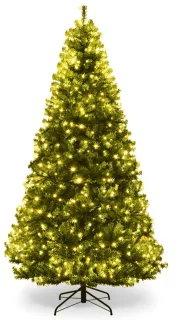 COSTWAY Kunstkerstboom met ledverlichting, 120/150/180/210 cm, met 11 lichtmodi en 5 kleurveranderingen, dennenboom met metalen standaard, pvc-naalden, kunstboom, klapsysteem, voor Kerstmis, groen, [Energieklasse F]