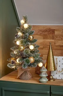 Black Box Trees Kaprun Kunstkerstboom met LED Verlichting en Timerfunctie - H60 x Ø39 cm - Groen, Goud