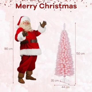 Roze Kunstkerstboom 150 cm - Opvouwbare Dunne Potlood Kerstboom met 328 Takken en Sneeuw Effect voor Binnenhuisdecoratie