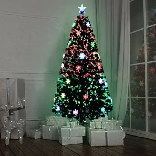 NAIZY Kunstkerstboom met verlichting 180cm Groene PVC Decoratieve Kerstboom Kerstdecoratie met Standaard en sneeuwvlokdecoraties, Kleurrijke Dennennaalden + Sneeuwvlokken