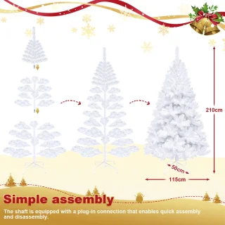 210 cm Kunstkerstboom - Realistische Kunststof Kerstboom - Metalen Standaard - Zonder Verlichting - Wit