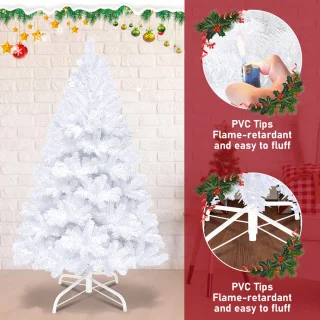 210 cm Kunstkerstboom - Realistische Kunststof Kerstboom - Metalen Standaard - Zonder Verlichting - Wit